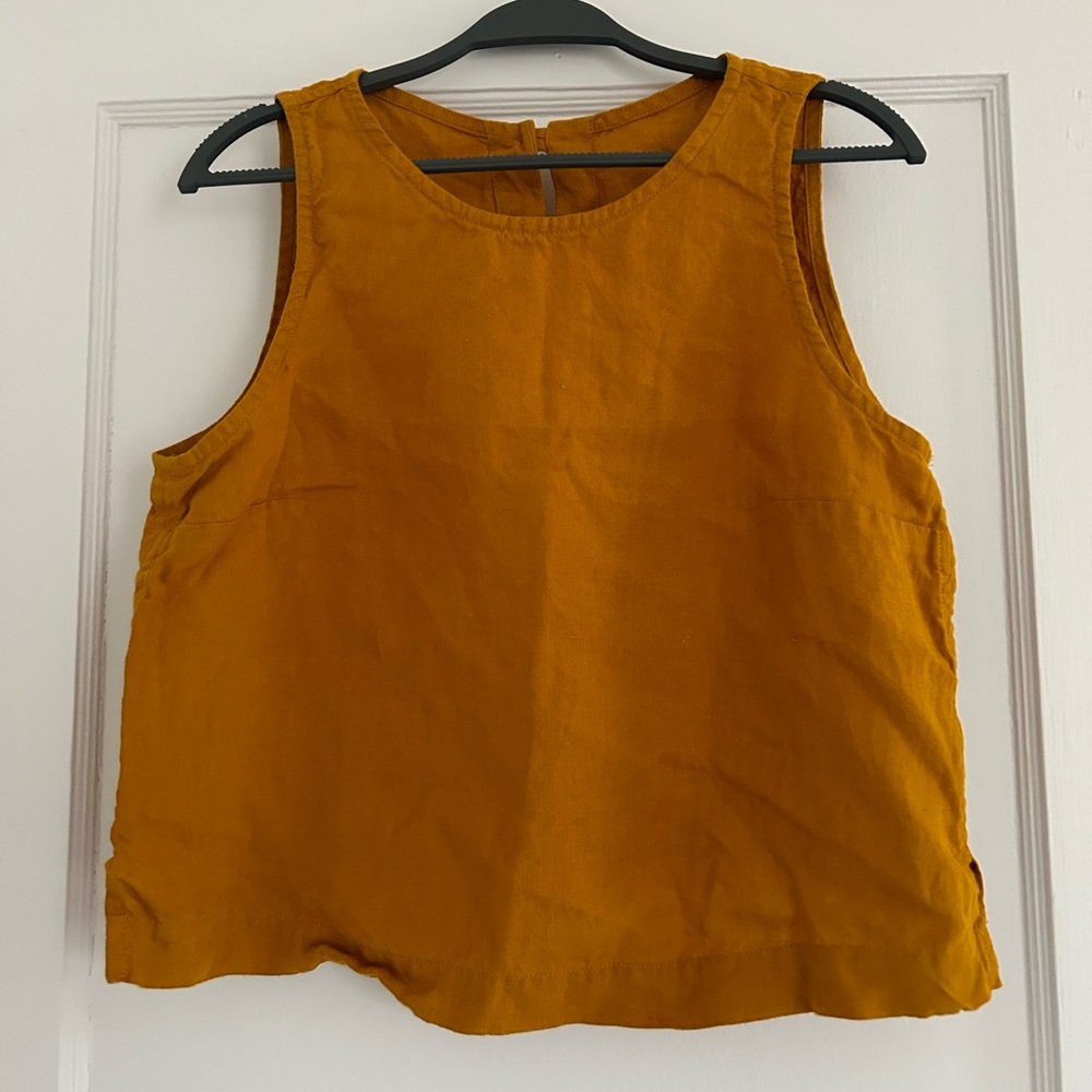 Not Perfect Linen Mustard Yellow Cropped Tank